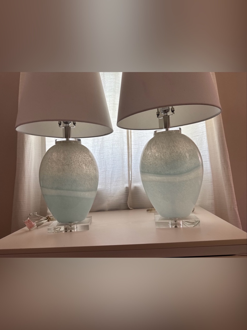 Pottery Barn Pair of Sea Glass Blue Ceramic Table Lamps
